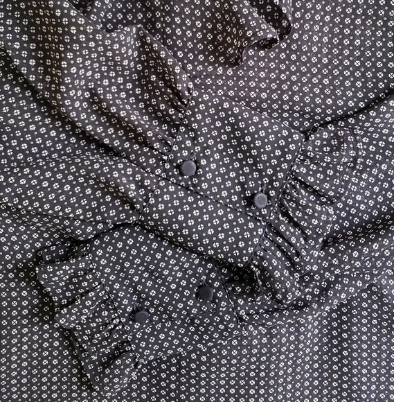 Loft Sheer Black Ruffle Blouse Long Sleeved - Picture 4 of 11